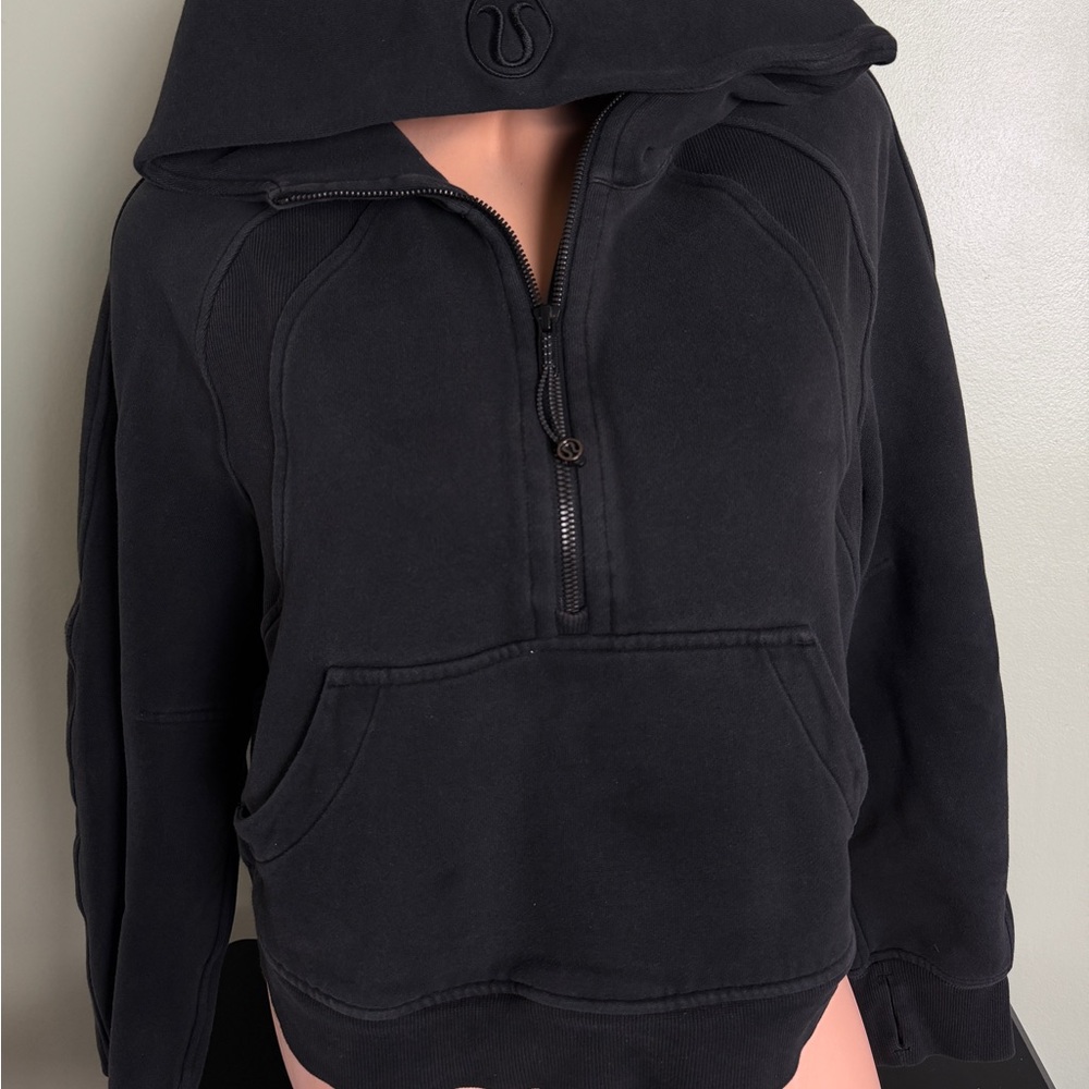 LULULEMON CROPPED SCUBA HOODIE SWEATSHIRT BLACK QUARTER ZIP SIZE XS/S - Picture 2 of 7